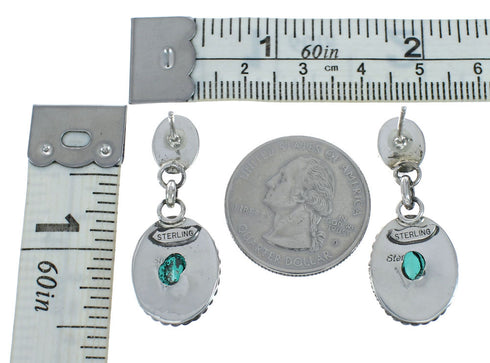 Native American Emerald Sterling Silver Post Dangle Earrings X10560